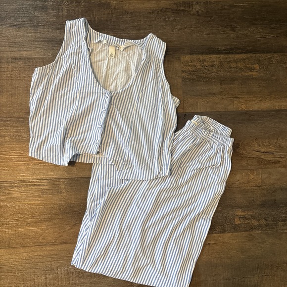 Victoria's Secret Other - Victoria's Secret Lounge Set Blue White Stripes Pants Vest Y2K Pajamas Small VTG